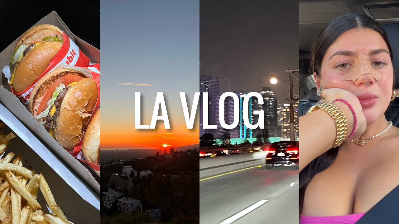 LA VLOG 2: sunset, In n Out mukbang & more nose job recovery !