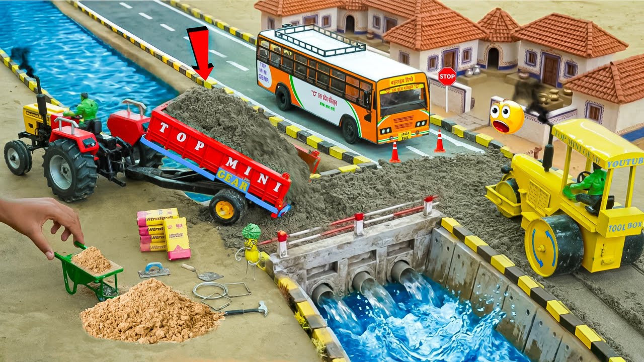 DIY Mini Tractor & Road Roller Making Concrete Road with Water Pipe | Science Project | @topminigear