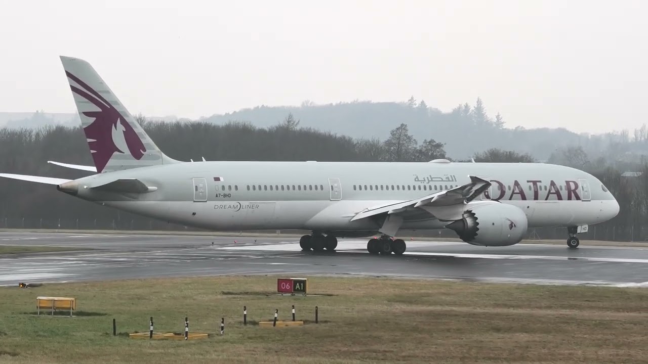 QATAR AIRWAYS BOEING 787-9 Dreamliner A7-BHD FULL DEPARTURE FROM EDINBURGH HEADING TO DOHA #aviation