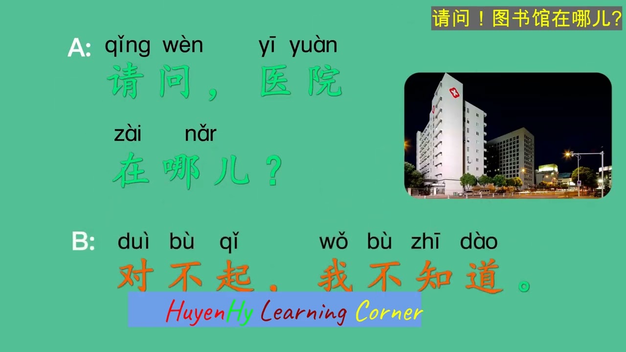 Speaking1.5 Excuse me ! Where is the library ? 请问! 图书馆在哪儿？