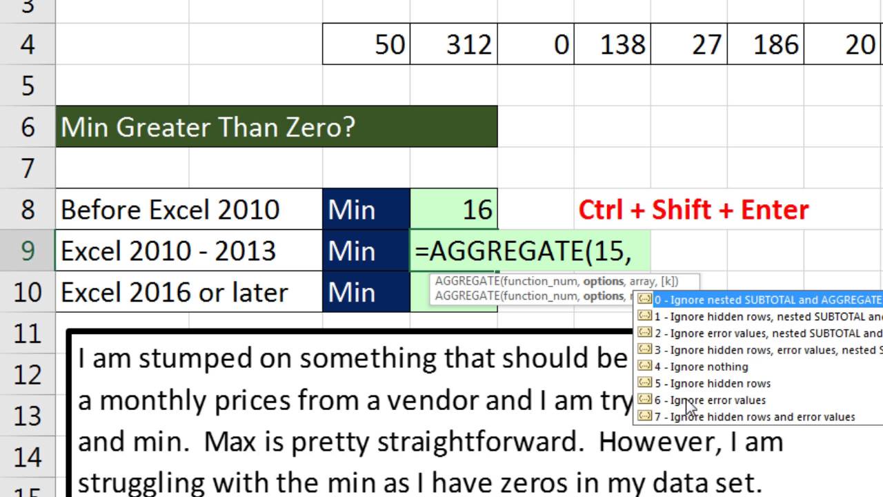 Excel Magic Trick 1303: Minimum Value Greater Than Zero (3 Examples)