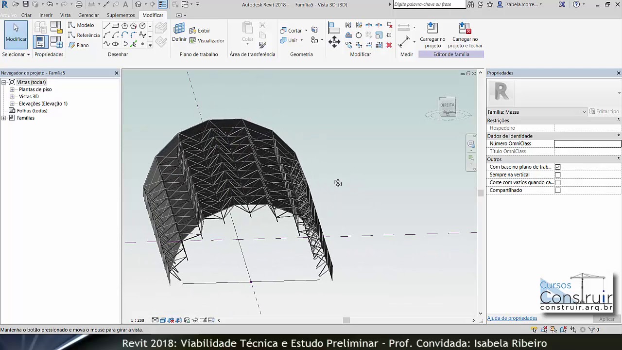 REVIT Viabilidade Aula 7.5: Cobertura curva com treliça paramétrica