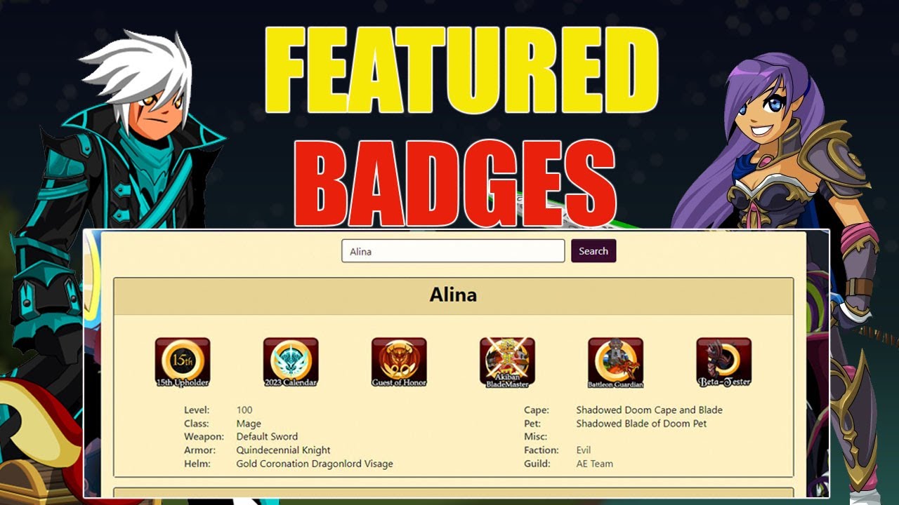 AQW New Featured Character Page Badges!