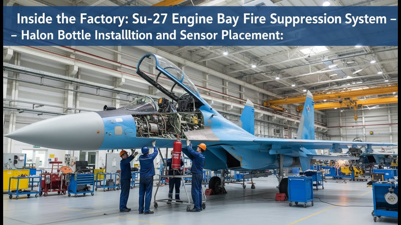 Su-27 Flanker Production: Engine Fire Suppression System & Halon Bottle Installation
