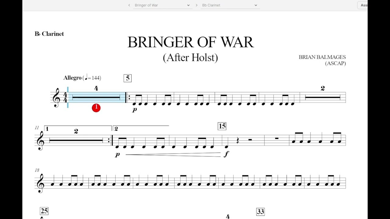 Bringer of War (Brian Balmages) Bb Clarinet Play Along
