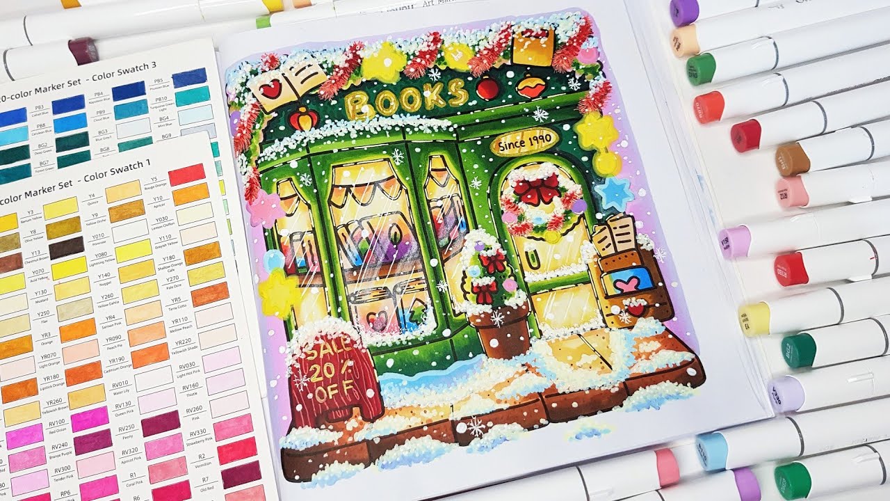 Color With Me (ASMR) | Cozy Christmas by Coco Wyo Coloring Book | Using Ohuhu Markers