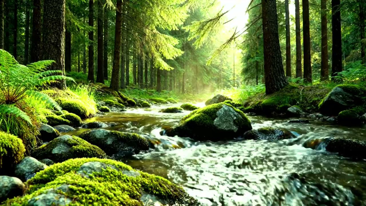 Calming HispersRiver River Sounds  Forest Birds & Flowing Water Ambience