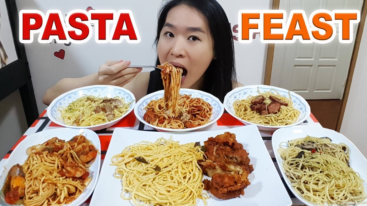 PASTA! Creamy Carbonara, Seafood Aglio Olio Spaghetti, Fried Chicken Linguine | Eating Show Mukbang