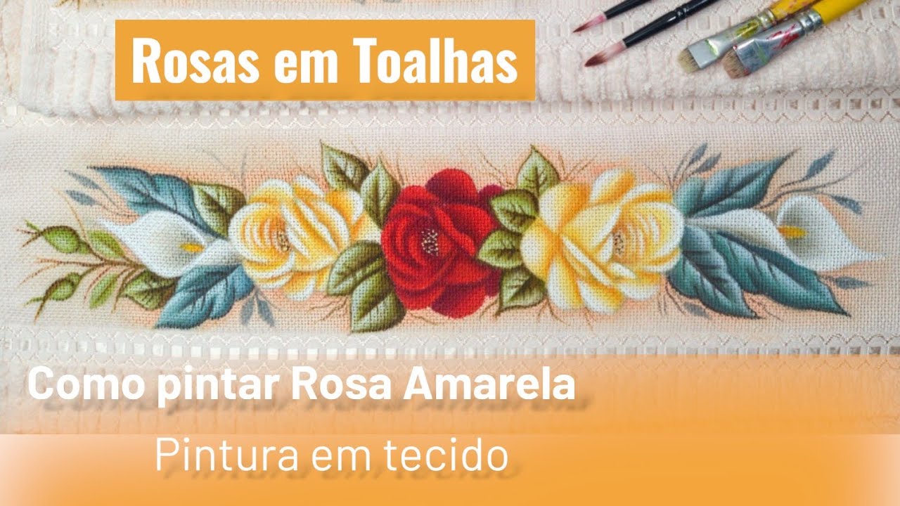 Como pintar em toalhas de bordado.Rosas em Toalhas, pintura em tecido 