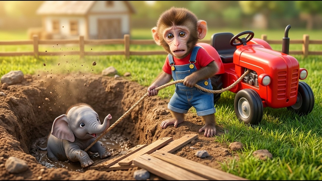 😱🐘 Elephant Trapped in a Deep Pit?! Monkey NaNa’s Brave Rescue Saves the Day! 🐒🏡