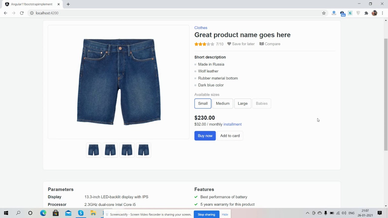 Angular 11 Ecommerce Site Single Product Page
