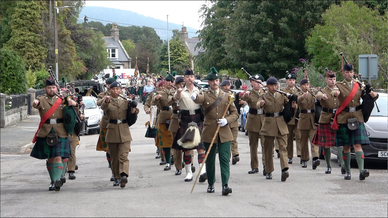 Balaklava Company 5 SCOTS Royal Regiment of Scotland march through Ballater to Victoria Barracks