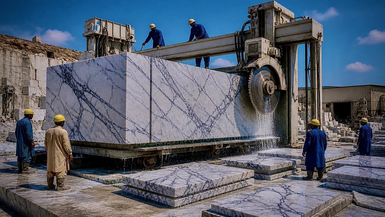 Big Stone Transformation into Marble Slabs | Amazing Cutting Work Pakistan