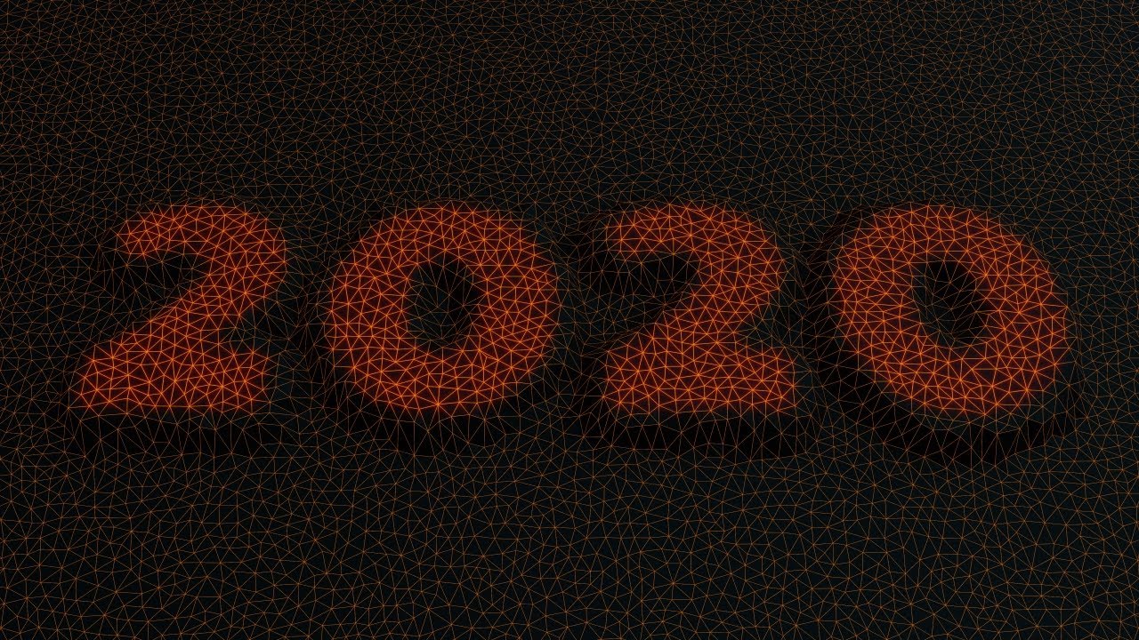 2019 to 2020 Wireframe 3D Mesh Happy New Year Transition Animation. 4K Download