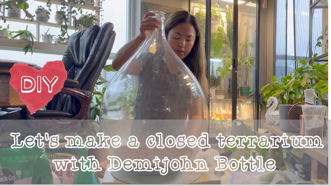 DIY: Let's make a closed terrarium with Demijohn bottle 密封テラリウムを作る