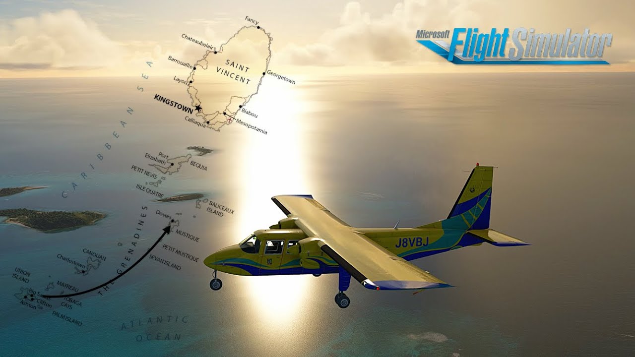 MSFS | Caribbean Ops | BN-2-Islander | SVG Air | Union Island - Mustique