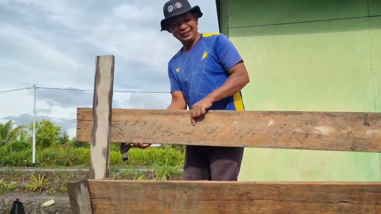 AKTIVITAS SELAIN BERTANI PADI , BIKIN KANDANG UNTUK PERKEMBANGAN TERNAK KAMBING DI LAHAN RAWA SP 10 