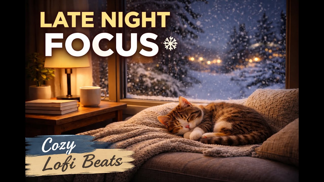 study & focus lofi ❄️ cozy night with sleeping cat