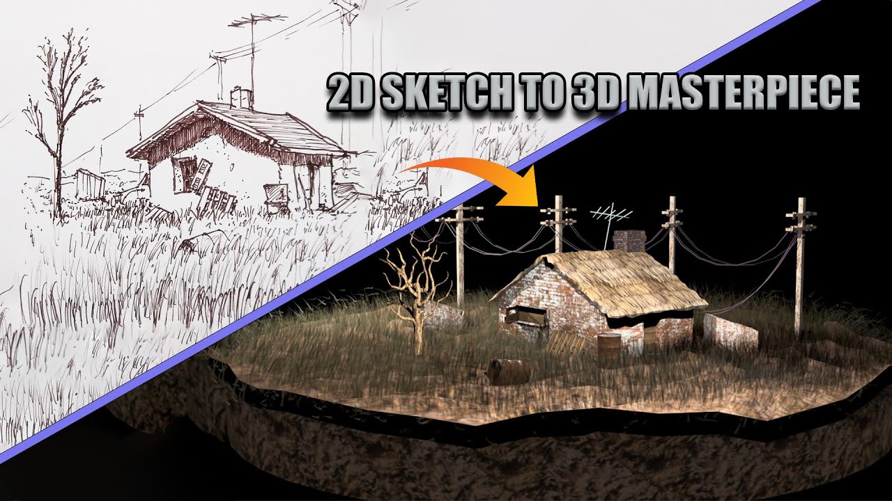 2D Sketch to 3D Masterpiece in 3DS Max | Abandoned Cabin Diorama