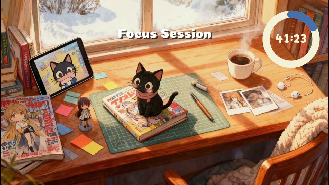 3-HOUR STUDY WITH ME ☕️ Coffee & Manga | Lofi Pomodoro 50-10 | Cozy Focus 🐈‍⬛