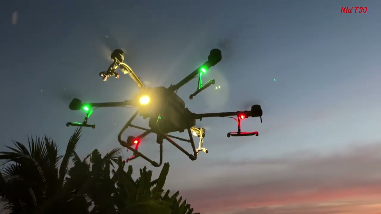 Máy bay DJI T30 Phun thuốc Lúc trời tối nhìn quá đẹp #nhit30