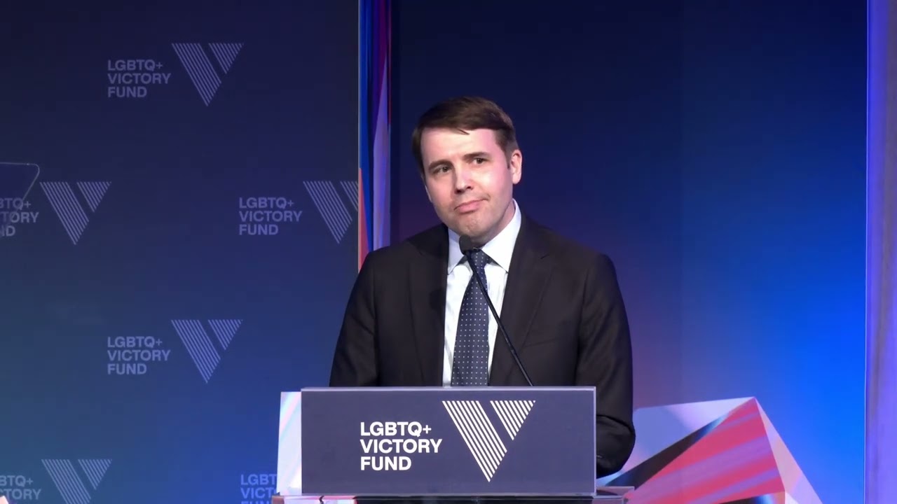 U.S. Representative Chris Pappas speaks at LGBTQ+ Victory Fund National Champagne Brunch