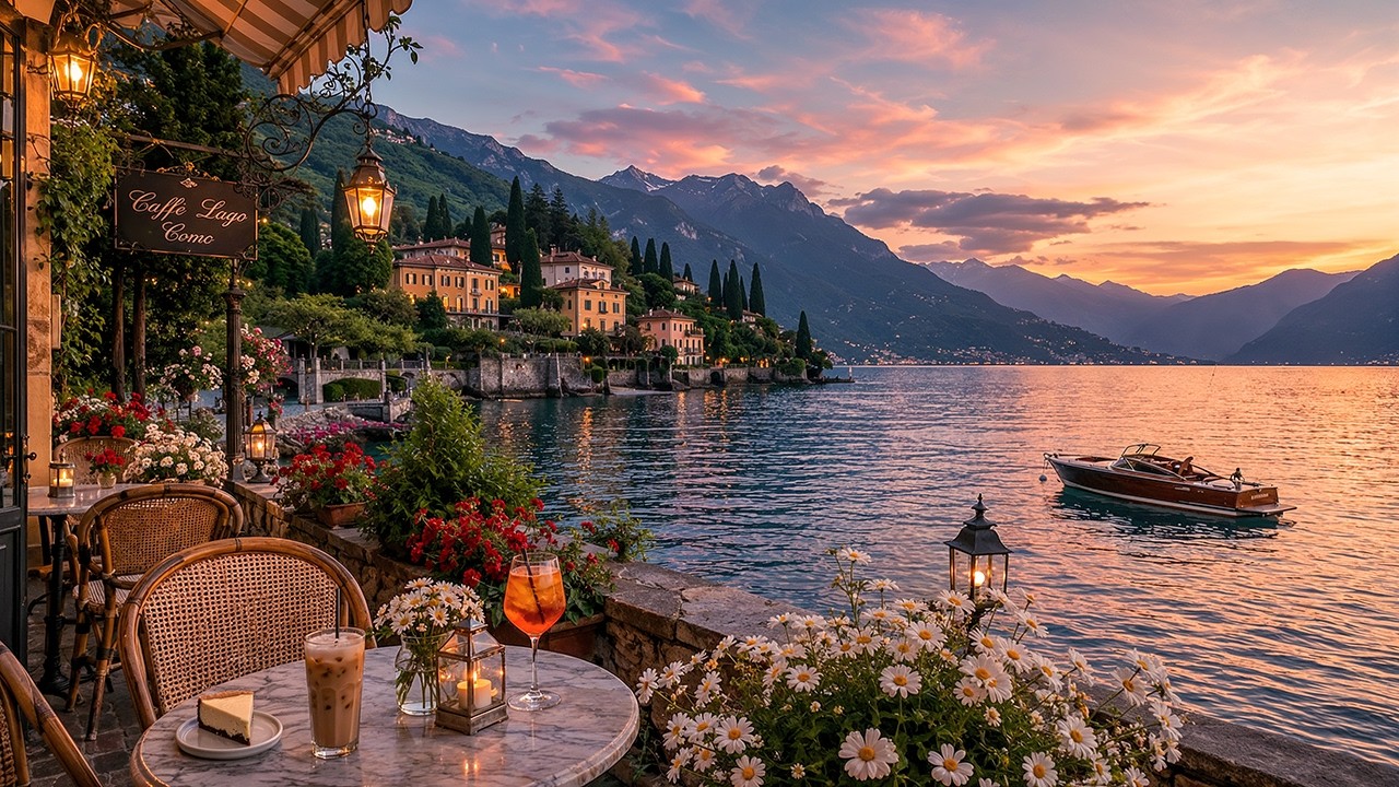 Italy Lake Sunset Jazz ☕ Lake Como Caf&eacute; Ambience & Relaxing Jazz Instrumental Music for Study & Work
