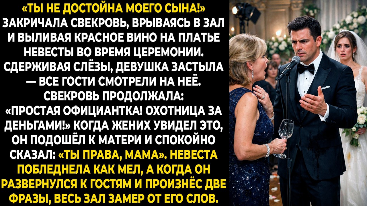 «Ты не достойна моего сына!» — закричала свекровь, врываясь в зал и выливая красное вино на платье..