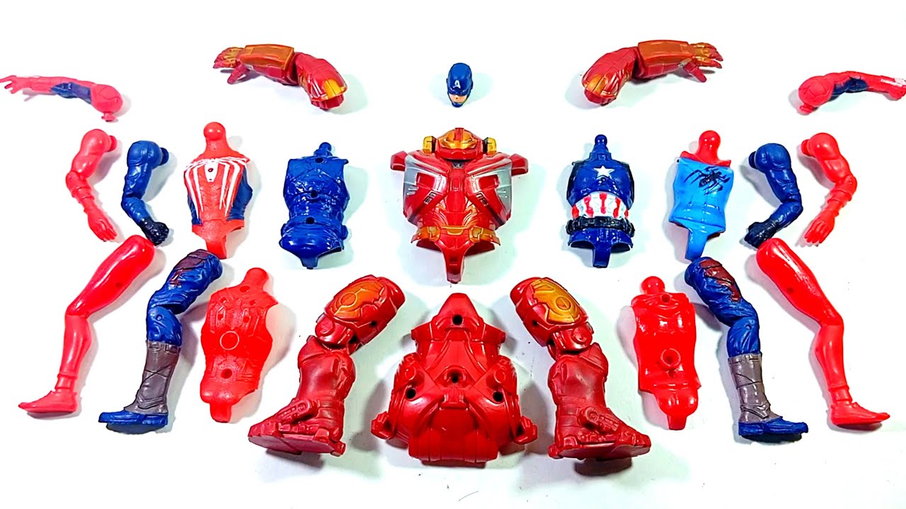 ASSEMBLE SUPERHERO TOYS..HULK BUSTER vs CAPTAIN AMERICA vs SPIDERMAN MILES MORALES vs SPIDER HODHI..