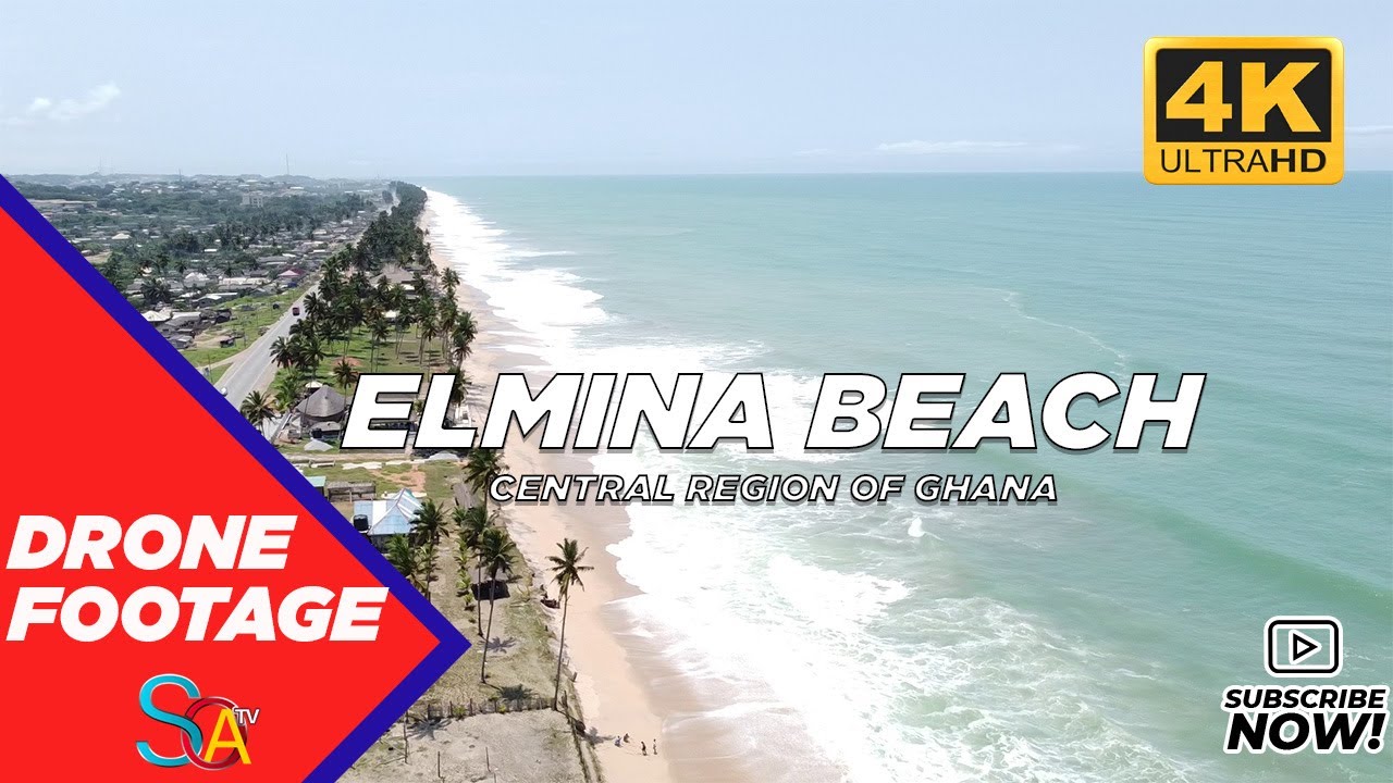 DRONE FOOTAGE - ELMINA BEACH, CENTRAL REGION OF GHANA (4K)