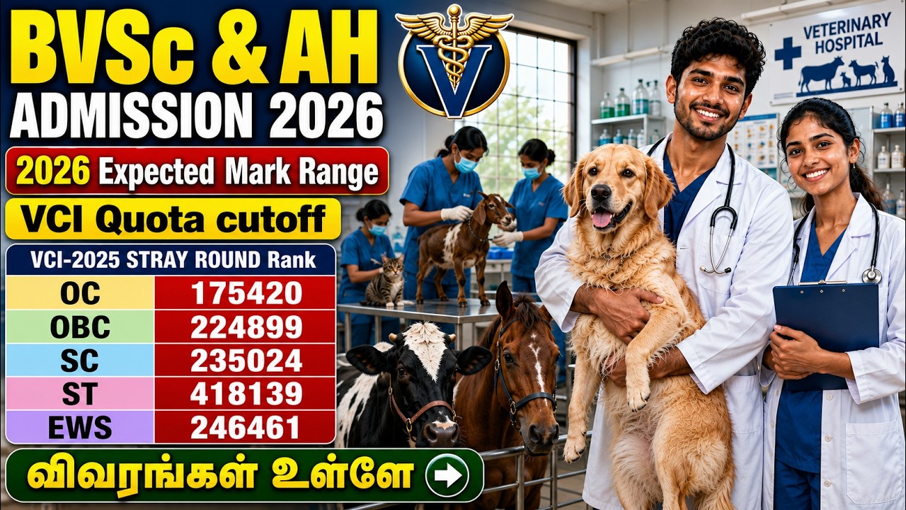 BVSc&AH Admission2026Tamil/VCI AIQ Rank/TN GovVeterinary /Expected cutoff marks 2026/@willingtowin15