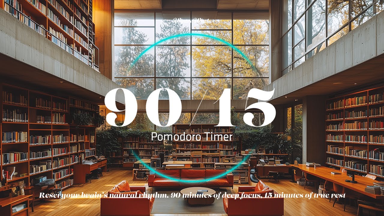 90/15 Pomodoro Timer – Library Nook in a Bookstore | Study with Ultradian Rhythm - Deep Focus