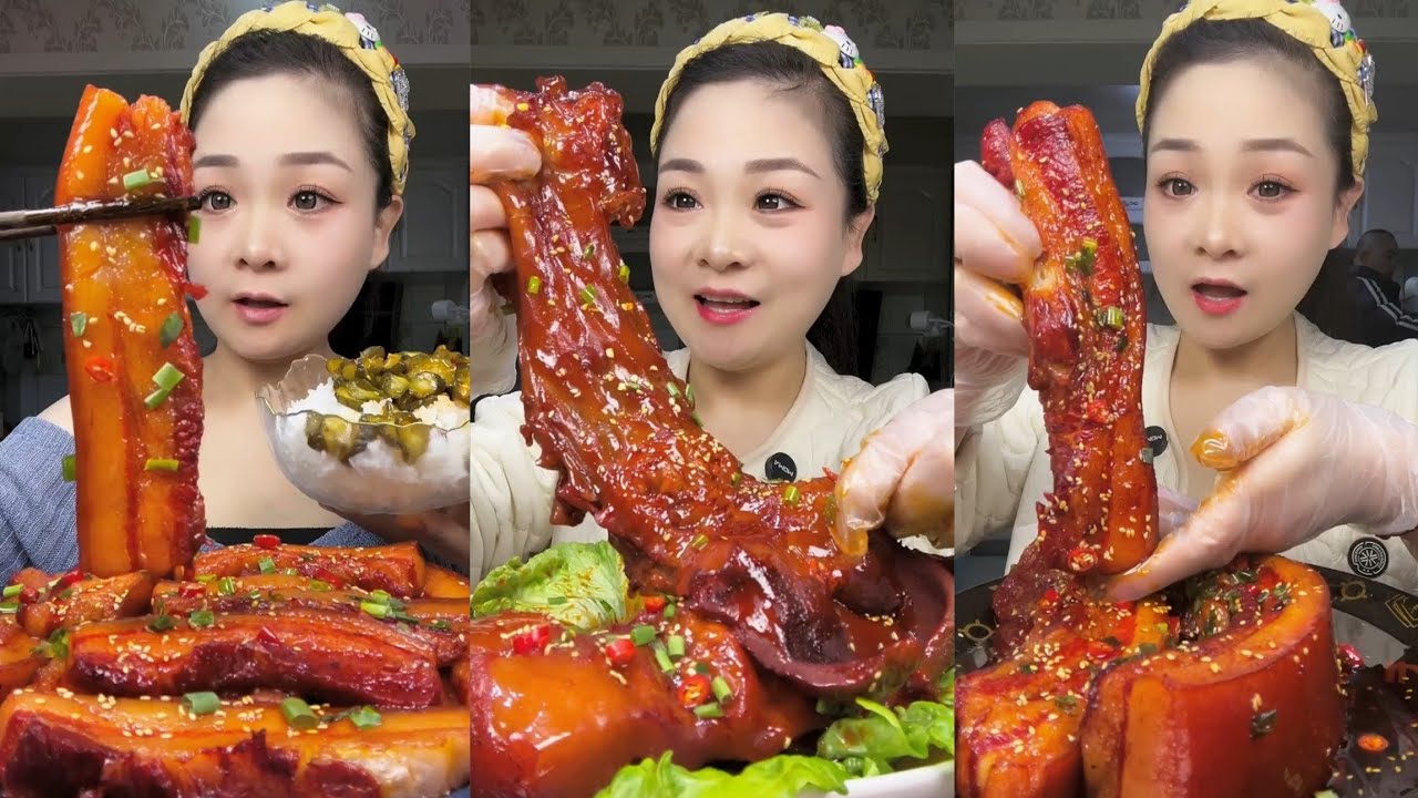 Yummy Mukbang:Eat braised pork belly boil pork skin roll spicy🥵 noodle #mukbang #yummy #delicious