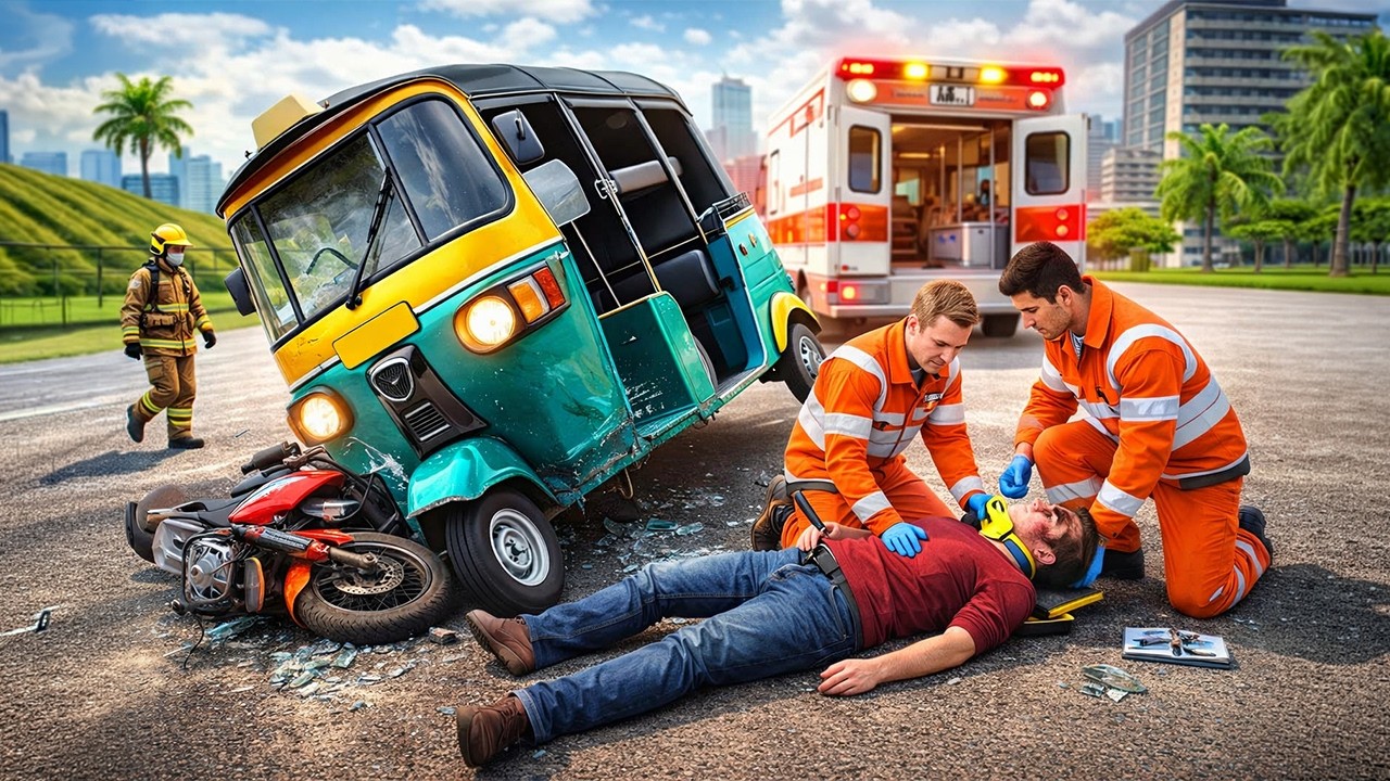 Tuktuk Accident Emergency! Save Lives in Ambulance Simulation