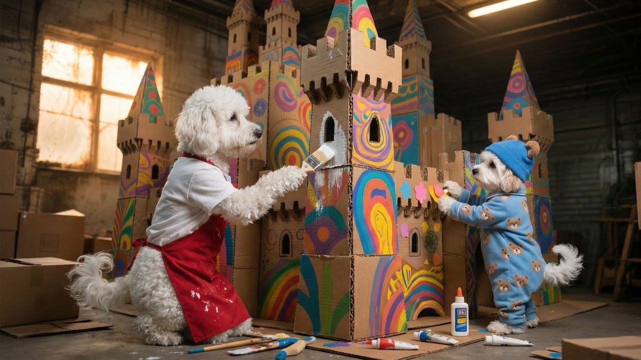 What the baby pupper and mama Dog built during the blackout! 🏰📦Compilation