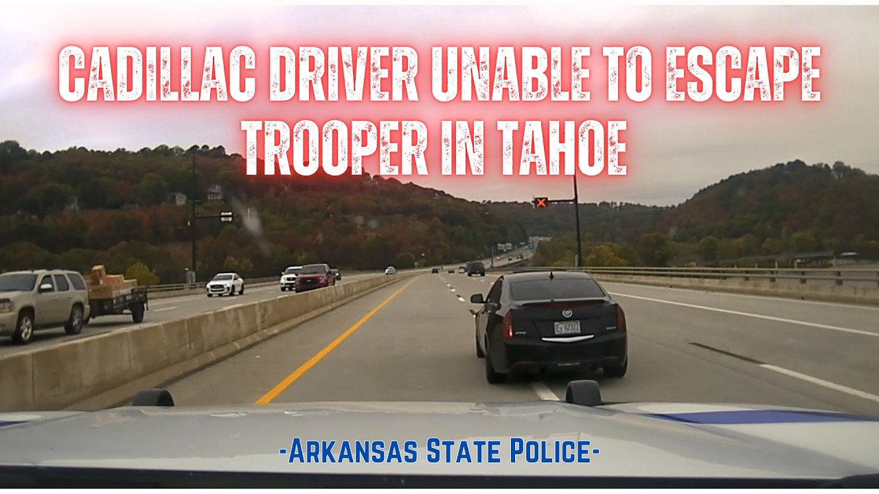 Cadillac driver unable to outrun Arkansas State Police - Pursuit over 110 MPH (Trooper drives Tahoe)