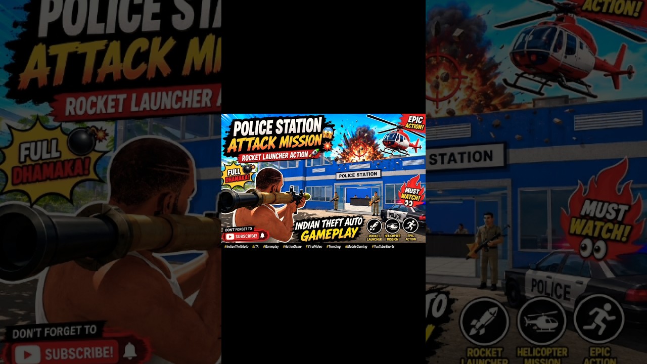 🚁 Police Station Attack Mission 😱 | Indian Theft Auto Gameplay | Rocket Launcher Action 🔥 #shorts