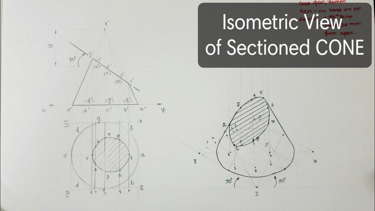Easy method to draw Isometric view of Sectioned cone | Isometric View | Engineering graphics| Tamil