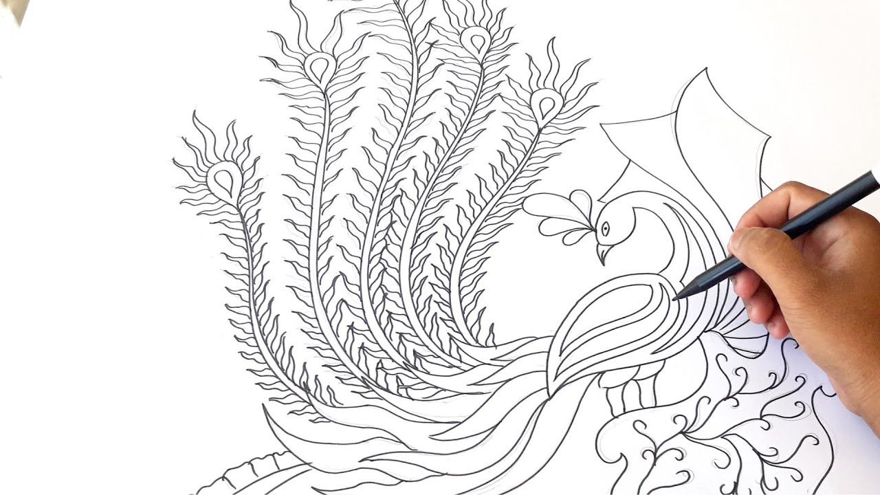 Cara Menggambar Batik Motif Burung Merak yang mudah untuk Pemula || How to draw batik Desain Batik