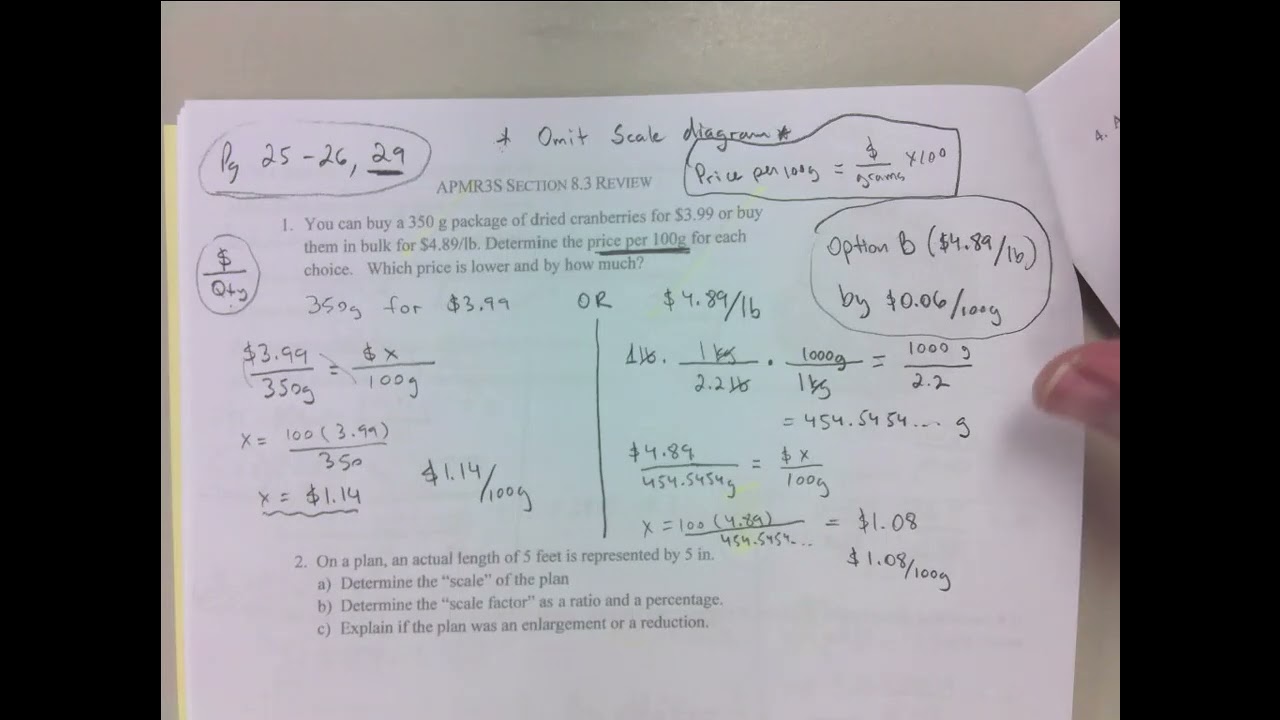 PAGE 25 EXPLAINED, PRICE PER 100G, CONVERTING DIMENSIONS, USING SCALE FACTORS FOR MISSING DIMENSIONS