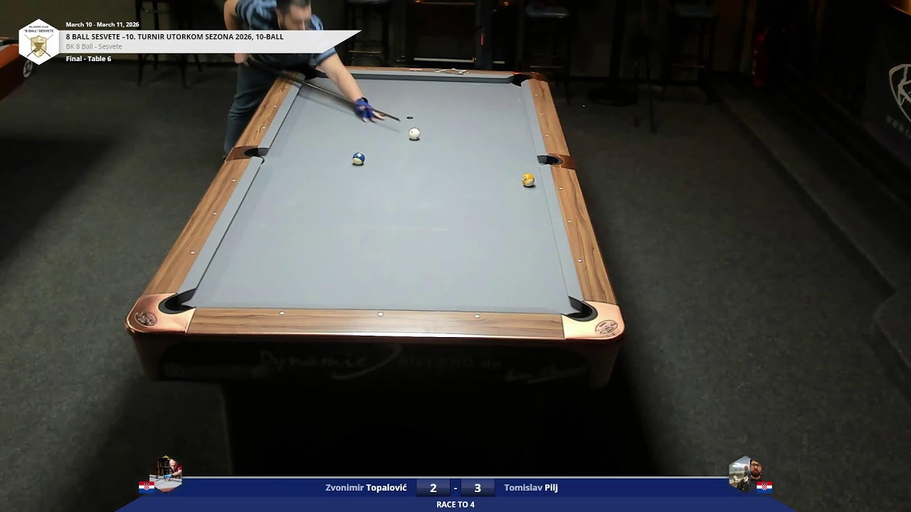 8 BALL SESVETE – 10. TURNIR UTORKOM sezona 2026, 10-BALL(stol 6)