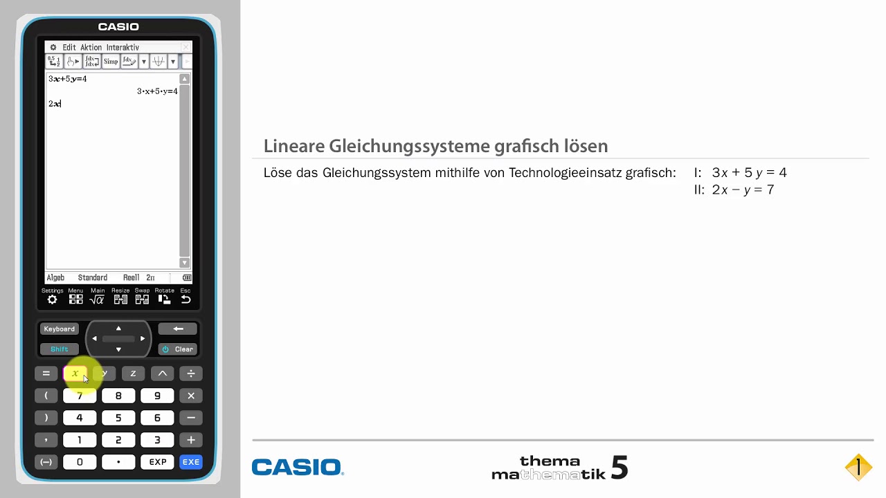 Lineare Gleichungssysteme grafisch l&ouml;sen &bull; Beispiel 712 mit dem ClassPad II &bull; Thema Mathematik 5