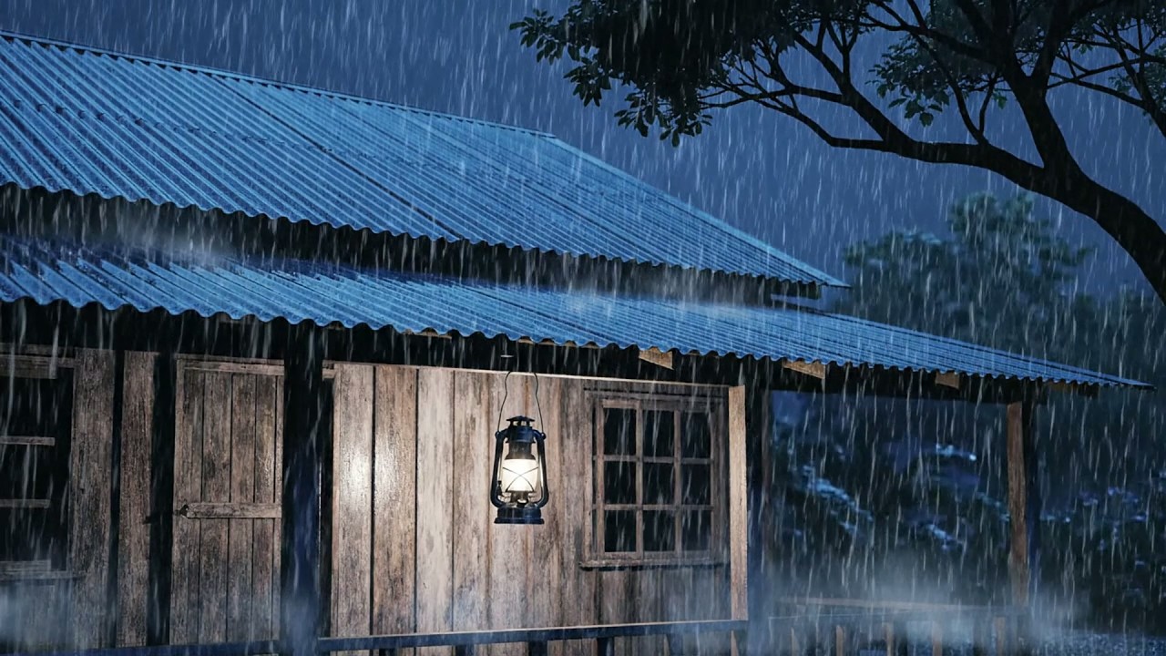 🎧 Ouça por 3 minutos para adormecer rápido | Chuva forte refrescante no telhado de zinco e trov...