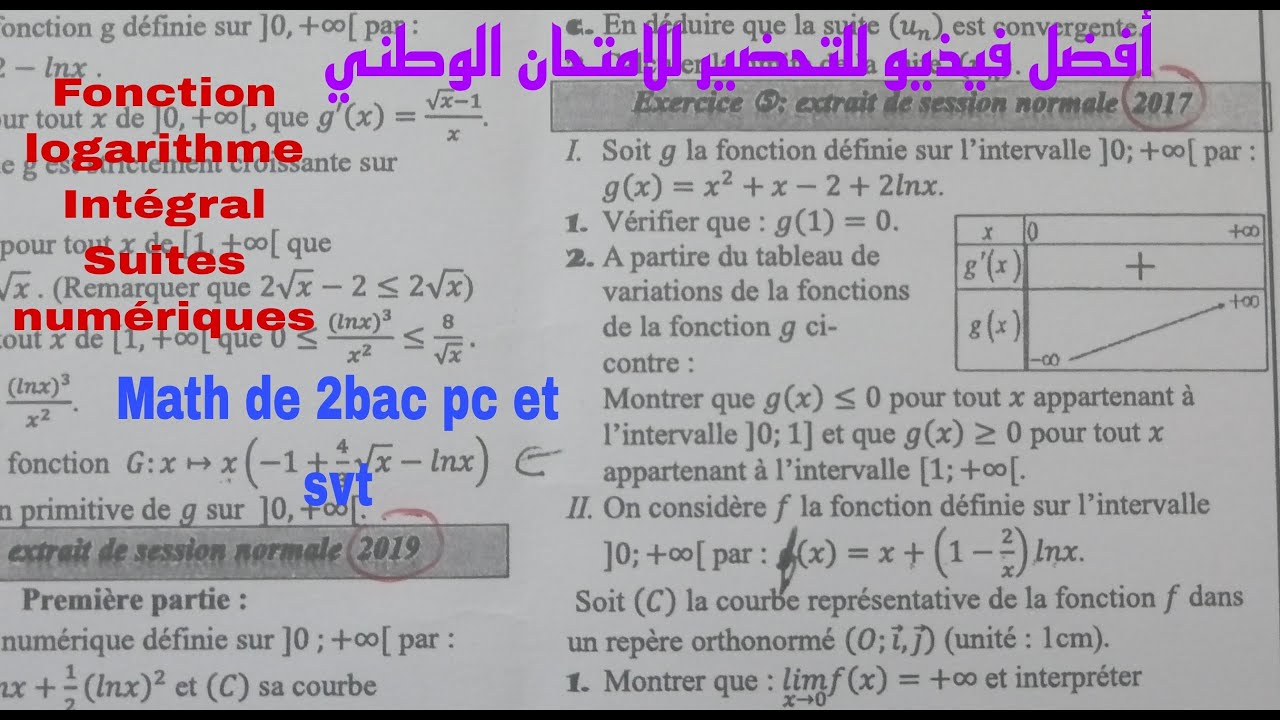 fonction logarithme.....math de 2bac ...se preparer a lexamen national