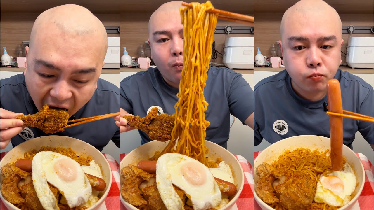 Spicy Fire Noodles with Crispy Fried Chicken #food#foodie#mukbang#asmr#eating
