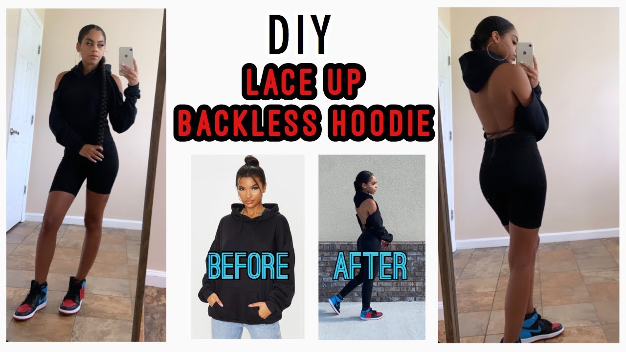 DIY LACE UP BACKLESS HOODIE | UPCYCLE CLOTHING | BEGINNER FRIENDLY + NO SEW || DeUndrea lcs