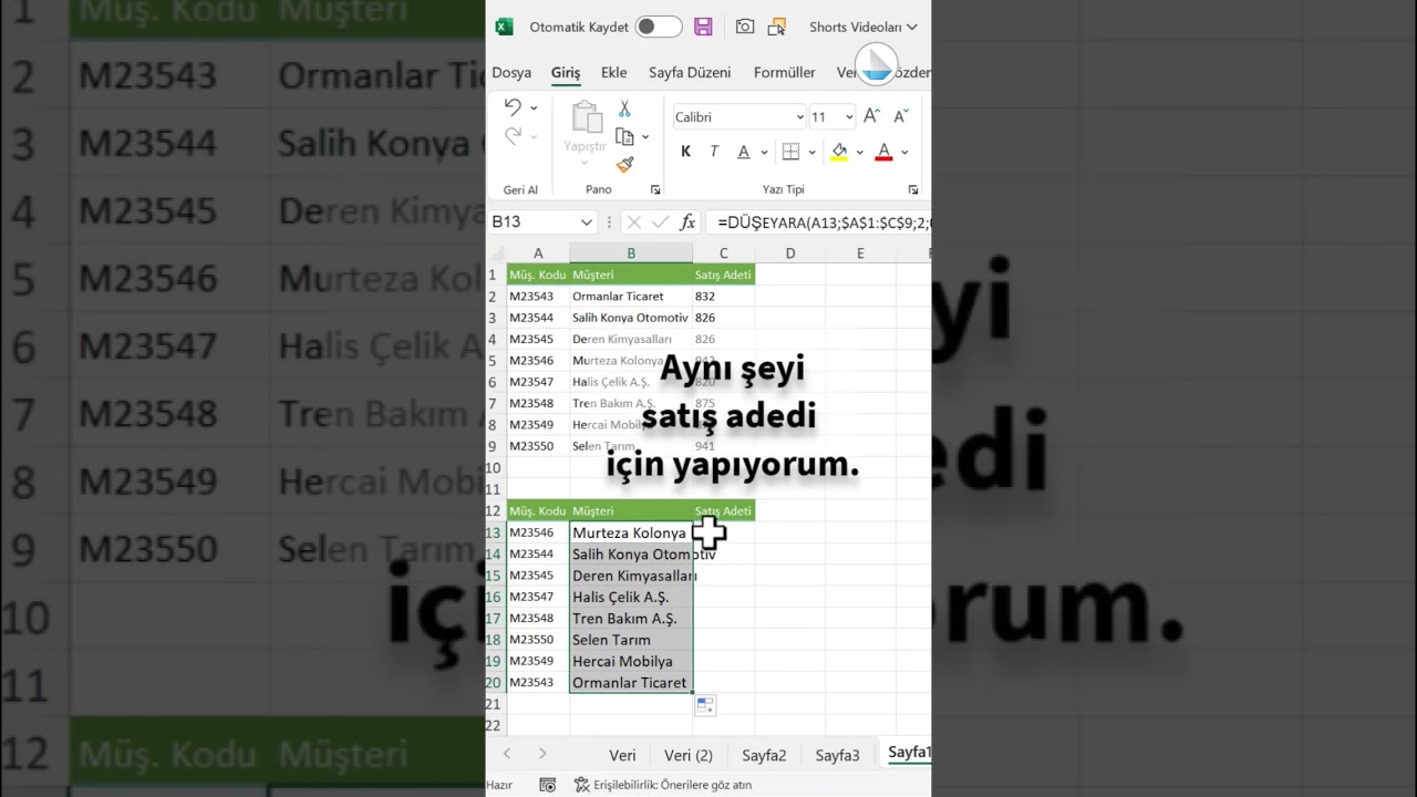 Excel'de #D&uuml;şeyara (Vlookup) Form&uuml;l&uuml; Nasıl Kullanılır? | Oğuzhan &Ccedil;olak #excel #gen&ccedil; #shorts