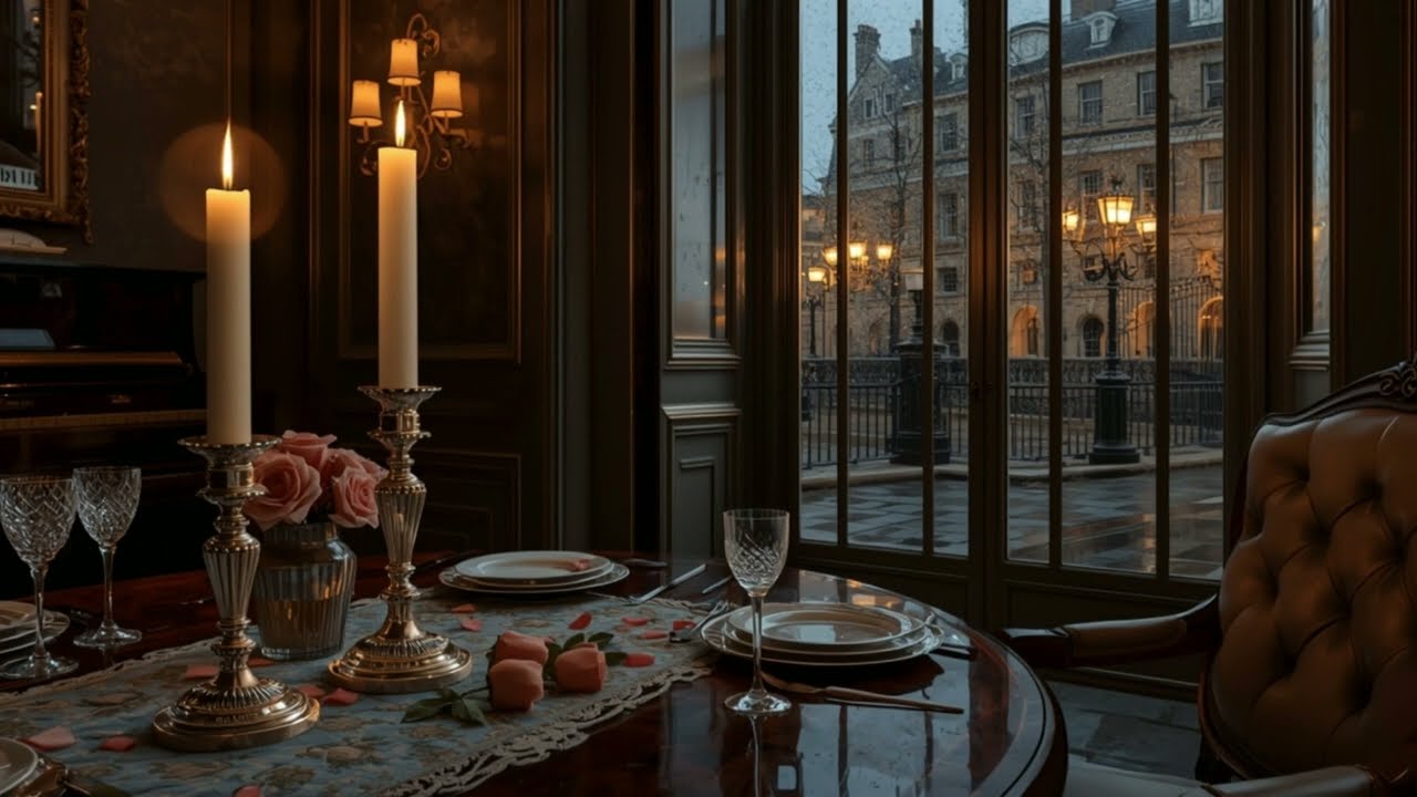 Classical British Era Music | Intimate Candlelit Setting with Rainy Night Atmosphere