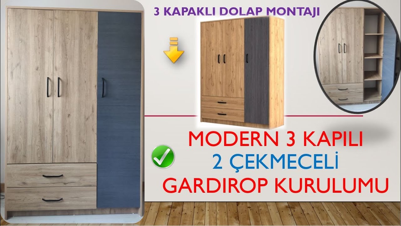 Modern 3 Kapılı 2 Çekmeceli Gardırop Kurulumu | Çocuk Dolabı Montajı 3 Kapılı 2 Çekmeceli Gardırop