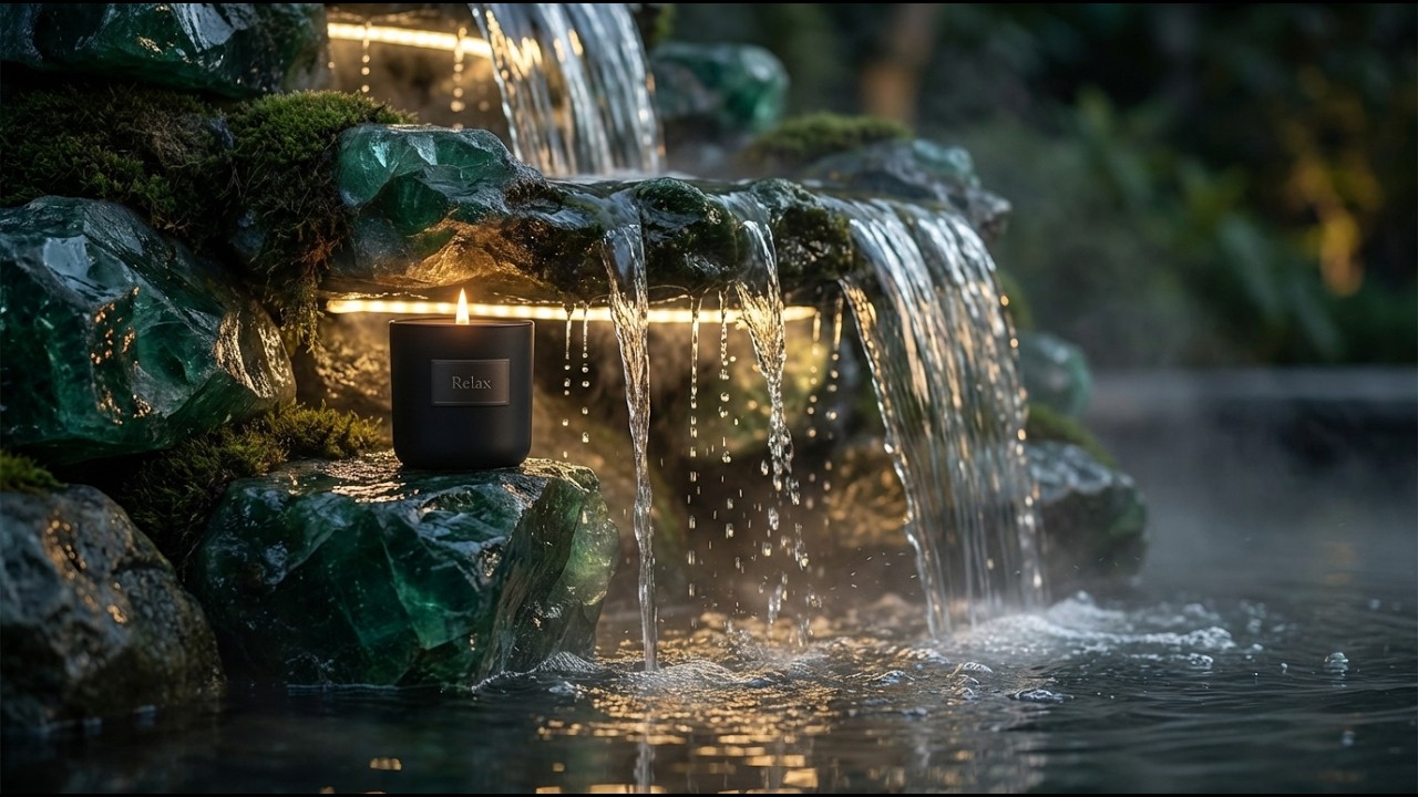 Soft Piano Music + Flowing Water for Deep Relaxation 🌿 Royal Emerald Night